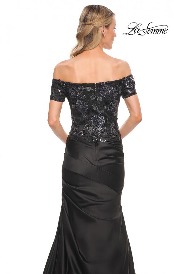 Picture of: Satin Mermaid Gown with Sequin Beaded Top in Black, Style: 30404, Detail Picture 2