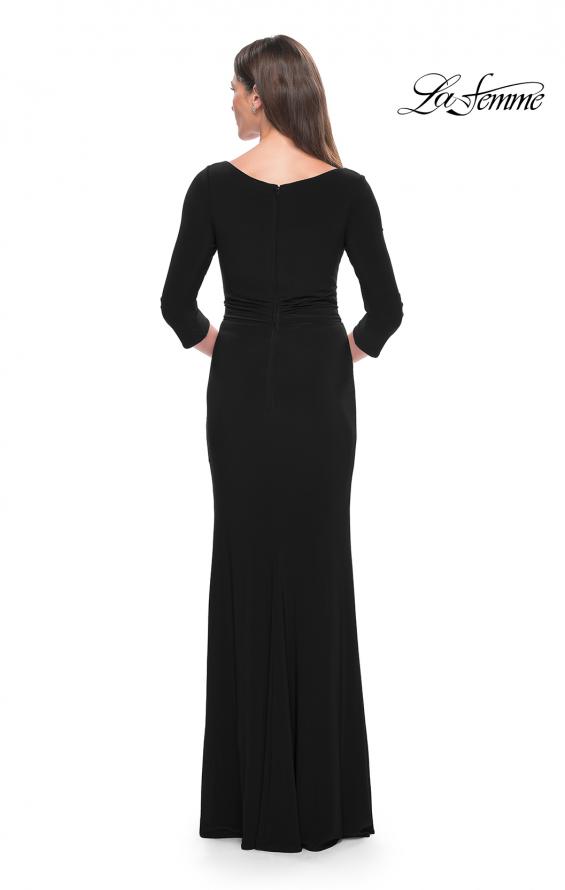 Picture of: Three Quarter Sleeve Jersey Evening Dress with Ruffle Detail in Black, Style: 30967, Detail Picture 2