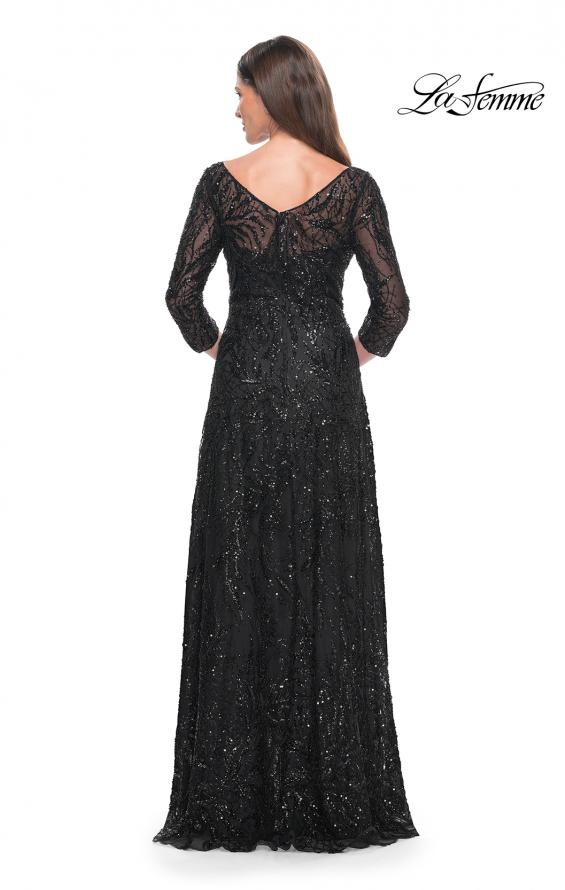 Picture of: Beautiful Beaded Long Dress with Illusion Sleeves in Black, Style: 31690, Detail Picture 2