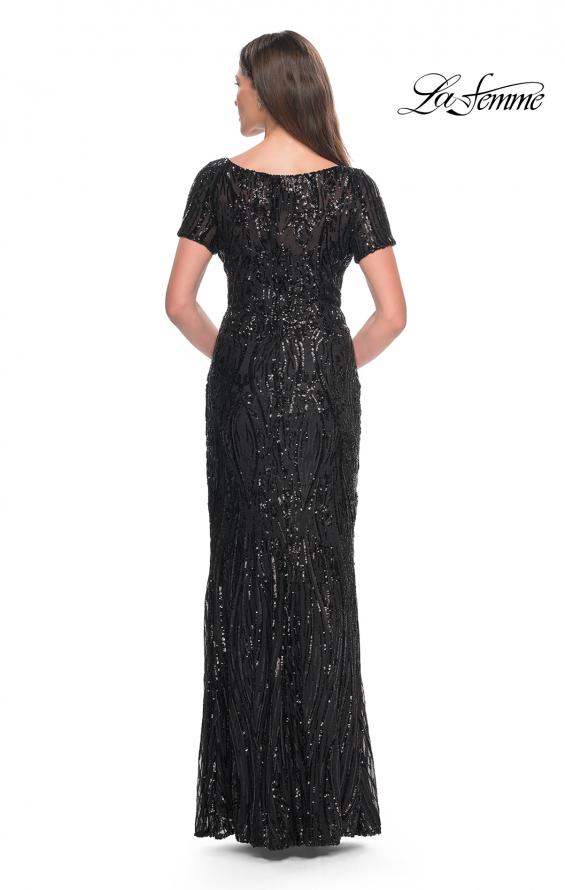 Picture of: Short Sleeve Print Sequin Evening Dress in Black, Style: 31852, Detail Picture 2