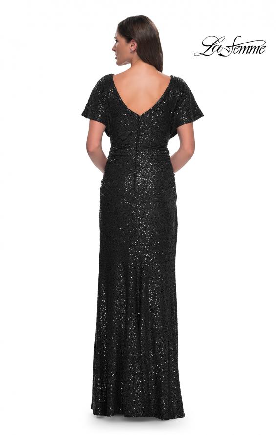 Picture of: Sequin Stretch Evening Dress with High Neckline and Dolman Sleeves in Black, Style: 30885, Detail Picture 3