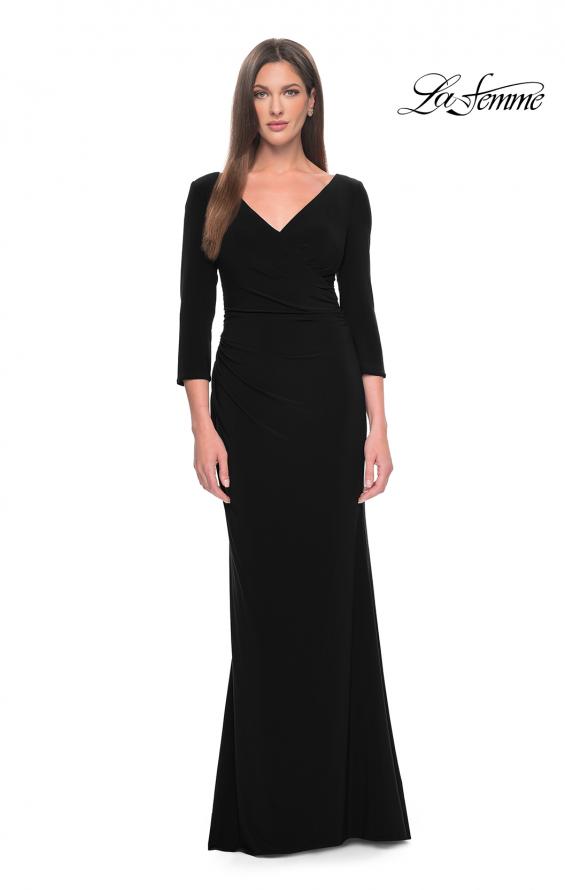 Picture of: Long Evening Dress with Wrap Style Neckline in Black, Style: 31020, Detail Picture 3