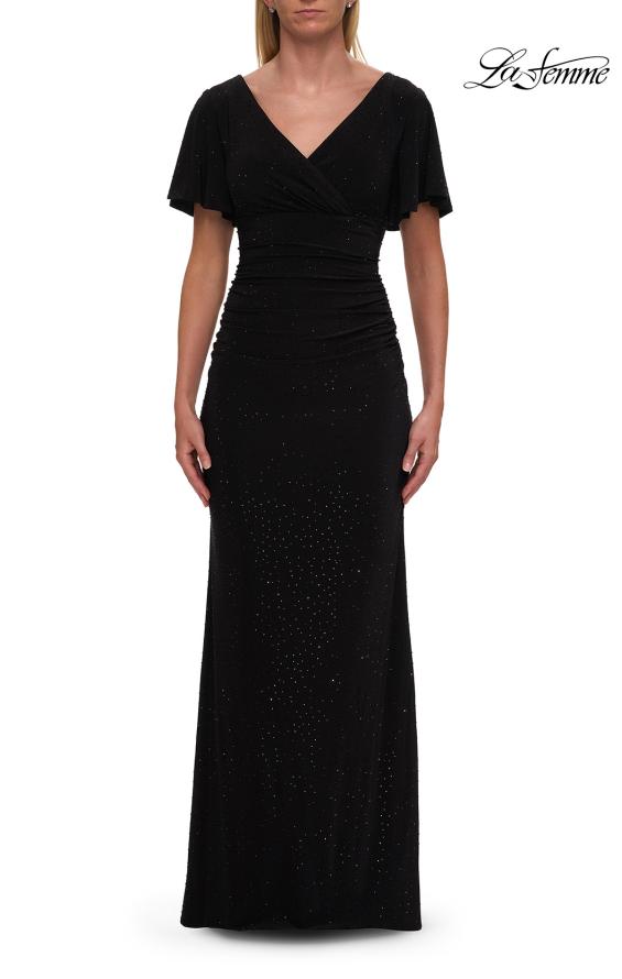 Picture of: Flutter Sleeve Rhinestone Embellished Evening Dress in Black, Style: 32495, Detail Picture 3