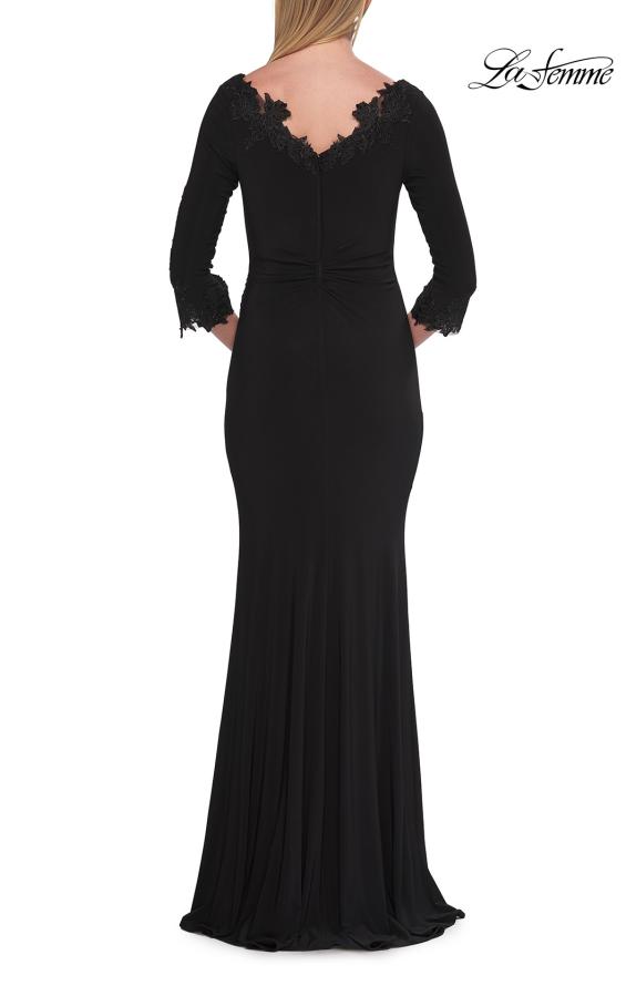Picture of: V-Neck Lace Trim Gown with Three-Quarter Sleeves in Black, Style: 33658, Detail Picture 4