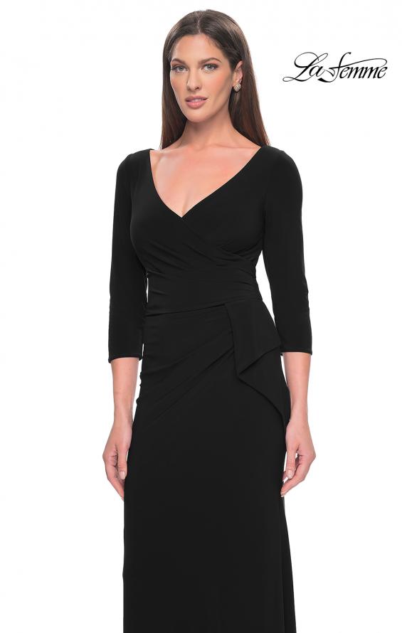 Picture of: Three Quarter Sleeve Jersey Evening Dress with Ruffle Detail in Black, Style: 30967, Detail Picture 5