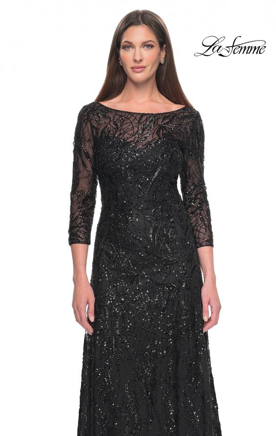 Picture of: Beautiful Beaded Long Dress with Illusion Sleeves in Black, Style: 31690, Detail Picture 5