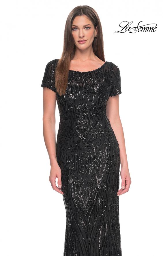 Picture of: Short Sleeve Print Sequin Evening Dress in Black, Style: 31852, Detail Picture 5