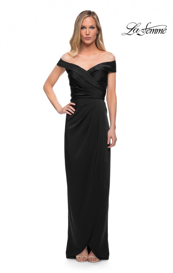 Picture of: Long Jersey Dress with Ruching and Cap Sleeves in Black, Style: 25206, Detail Picture 6