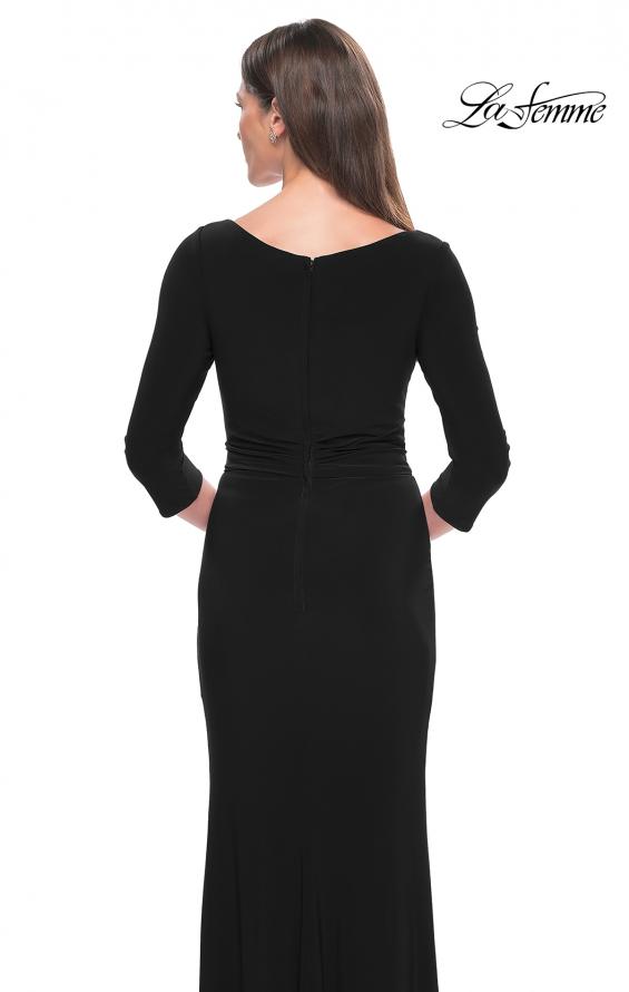 Picture of: Three Quarter Sleeve Jersey Evening Dress with Ruffle Detail in Black, Style: 30967, Detail Picture 6