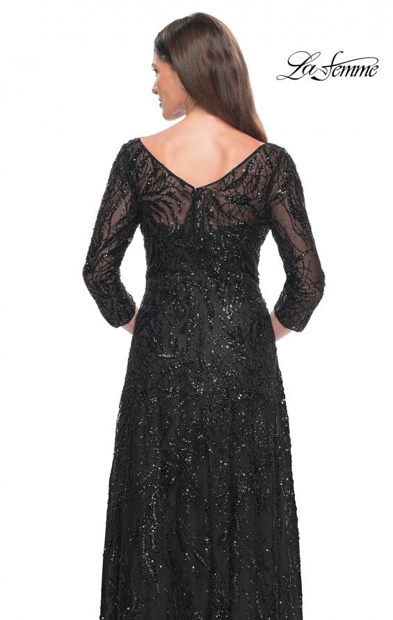 Picture of: Beautiful Beaded Long Dress with Illusion Sleeves in Black, Style: 31690, Detail Picture 6
