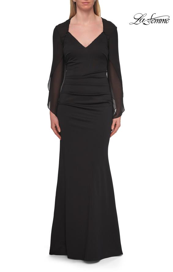 Picture of: V-Neck Gown with Sheer Flutter Sleeves in Black, Style: 33215, Detail Picture 6