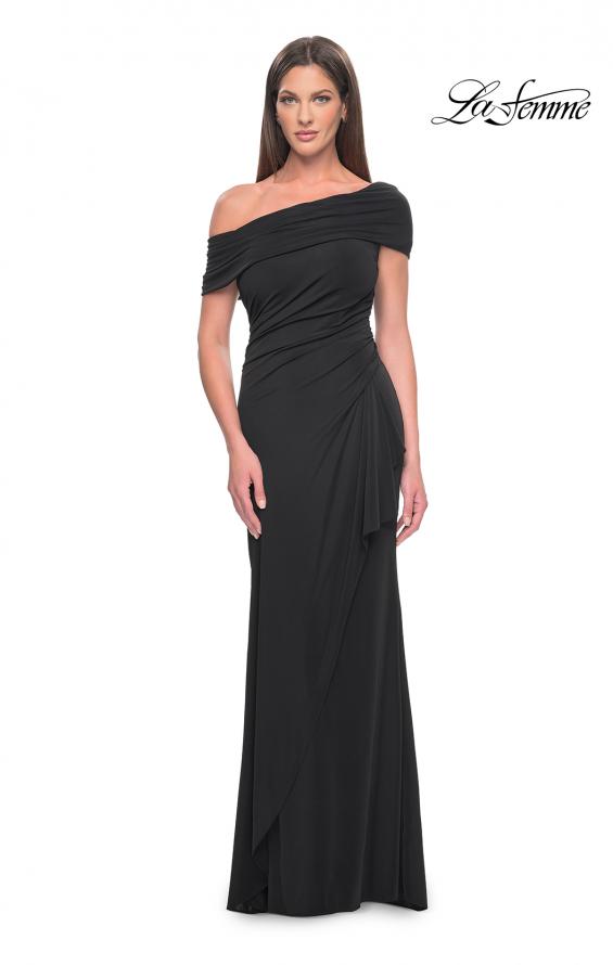 Picture of: Jersey Evening Gown with Asymmetrical Neckline in Black, Style: 31459, Detail Picture 7