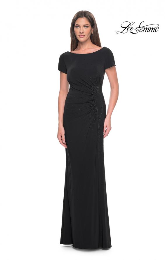 Picture of: Long Jersey Evening Dress with Rhinestone Details in Black, Style: 31773, Detail Picture 7