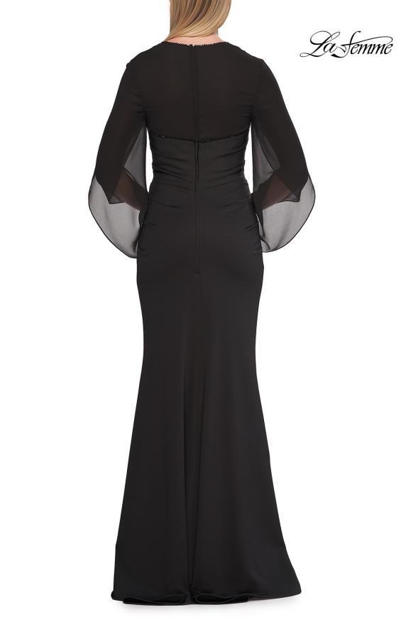 Picture of: V-Neck Gown with Sheer Flutter Sleeves in Black, Style: 33215, Detail Picture 7