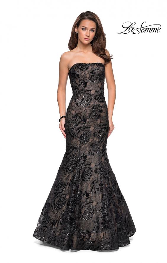 Picture of: Long Mermaid Lace Prom Dress with Beading in Black Nude, Style: 27178, Main Picture