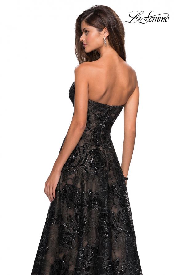 Picture of: Strapless A Line Lace Prom Dress with Beaded Detail in Black Nude, Style: 27164, Back Picture