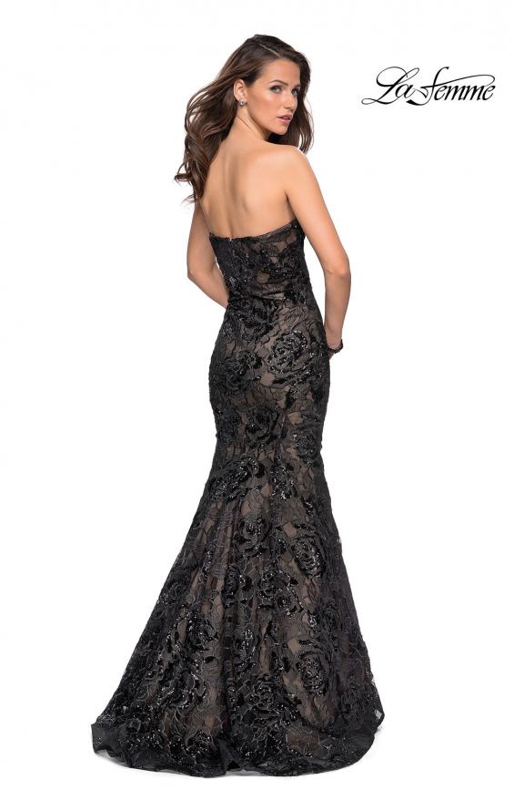 Picture of: Long Mermaid Lace Prom Dress with Beading in Black Nude, Style: 27178, Back Picture