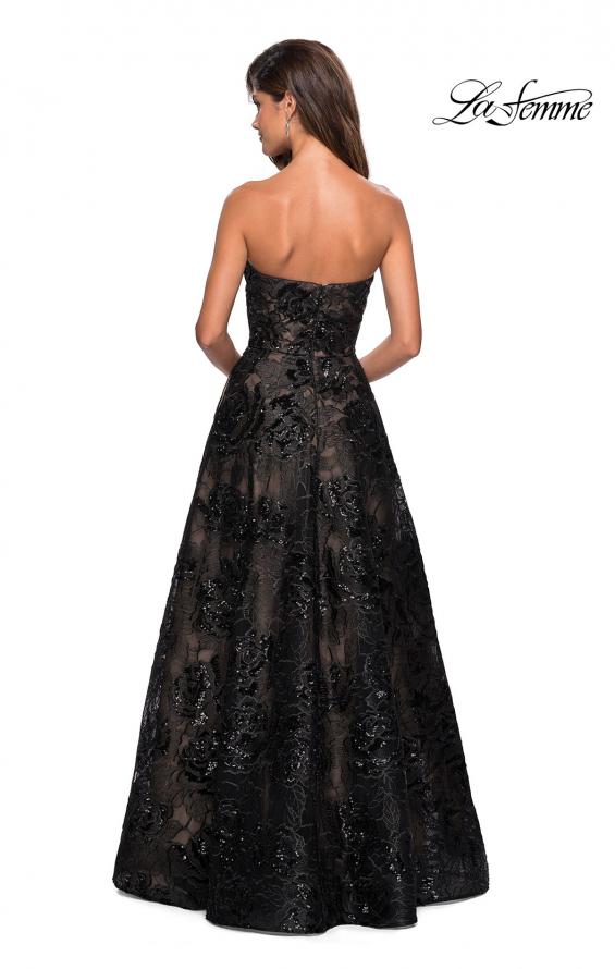 Picture of: Strapless A Line Lace Prom Dress with Beaded Detail in Black Nude, Style: 27164, Detail Picture 2