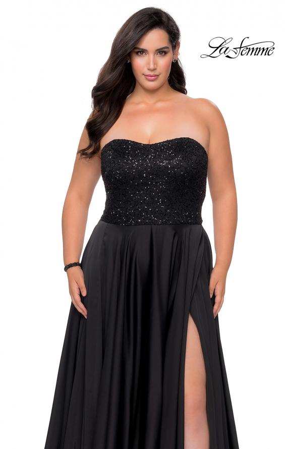 Picture of: Strapless Plus Size Prom Dress with Sequin Bodice in Black, Style: 28741, Main Picture