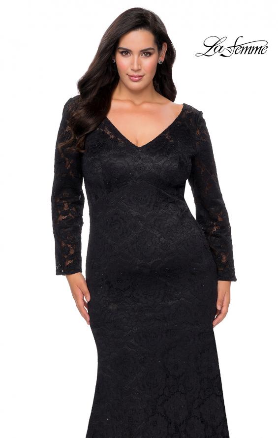 Picture of: Black Lace Curvy Prom Dress with Long Sleeves in Black, Style: 29017, Main Picture