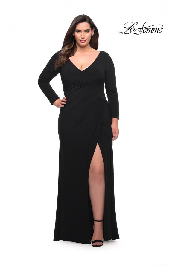 Picture of: Long Sleeve Jersey Plus Dress with Slit in Black, Style: 30071, Main Picture