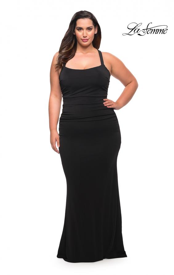 Picture of: Ruched Long Jersey Plus Dress with Square Neckline in Black, Style: 29590, Detail Picture 8