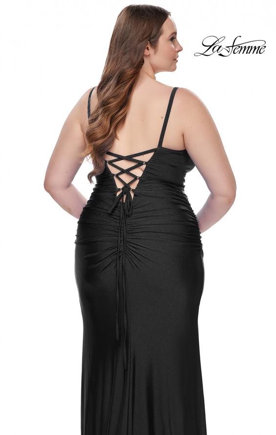 Picture of: Ruched Jersey Plus Size Dress with Lace Up Back in Black, Style: 31632, Detail Picture 8