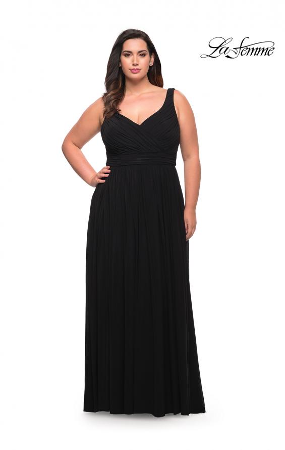 Picture of: Net Jersey Plus Size Long Dress with Slit and V Neck in Black, Style: 29075, Detail Picture 9