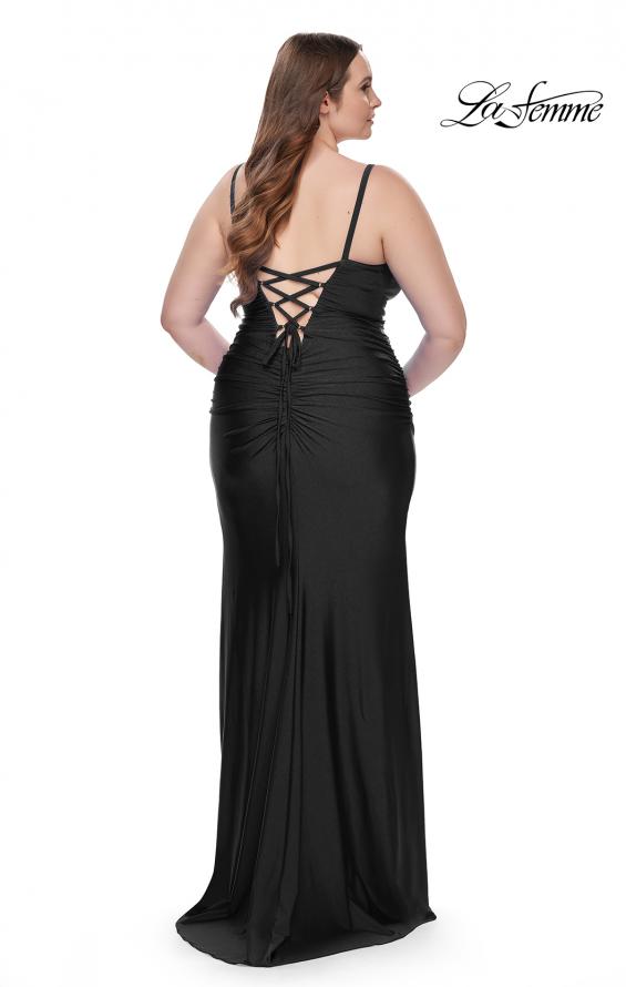 Picture of: Ruched Jersey Plus Size Dress with Lace Up Back in Black, Style: 31632, Detail Picture 9