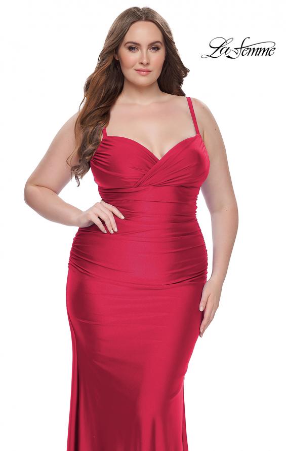 Picture of: Ruched Jersey Plus Size Dress with Lace Up Back in Black, Style: 31632, Detail Picture 10