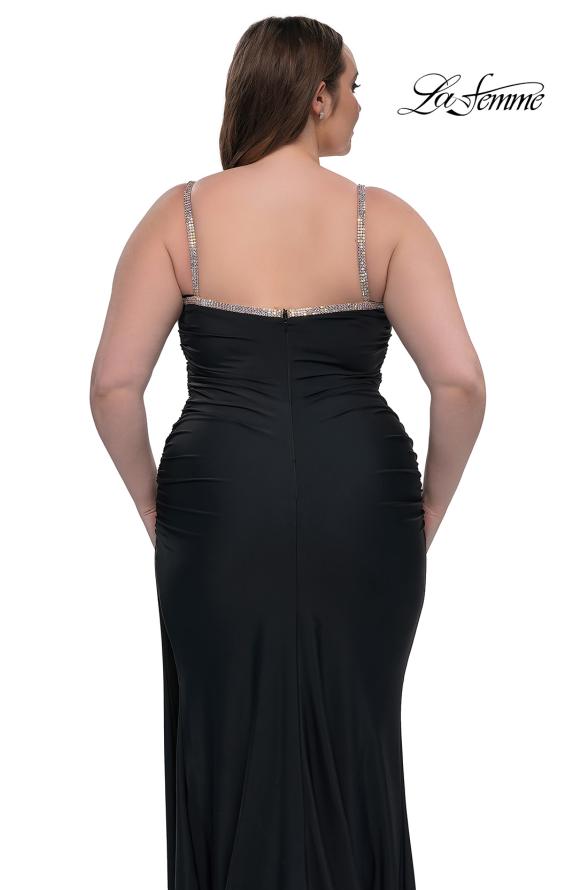 Picture of: Jersey Plus Size Dress with Rhinestone Neckline and Straps in Black, Style: 32992, Detail Picture 10
