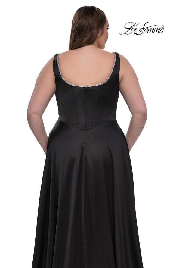 Picture of: A-line Satin Plus Prom Dress with Rhinestone Neckline in Black, Style: 33026, Detail Picture 10