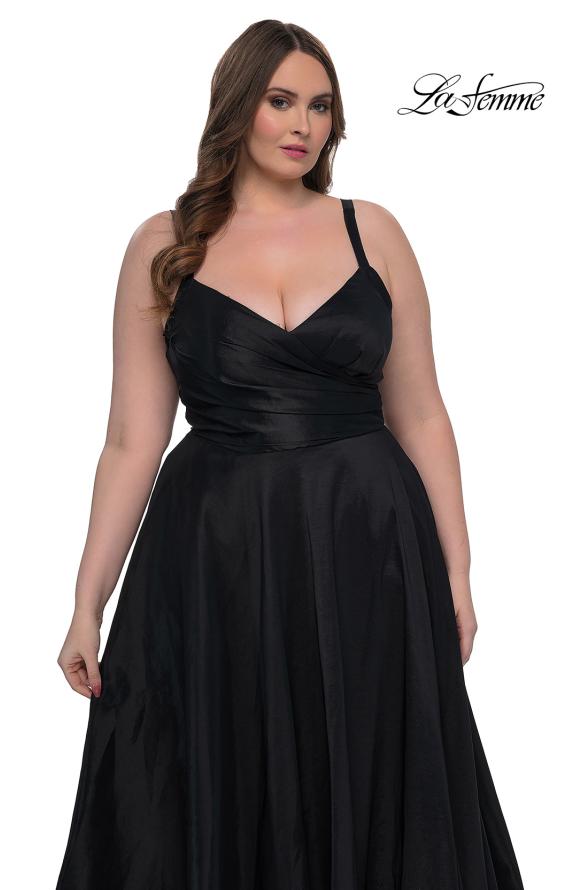 Picture of: Simple A-line Mikado Plus Dress with Slit in Black, Style: 33075, Detail Picture 10