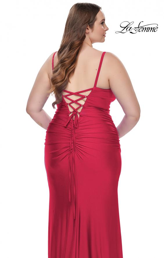 Picture of: Ruched Jersey Plus Size Dress with Lace Up Back in Black, Style: 31632, Detail Picture 11