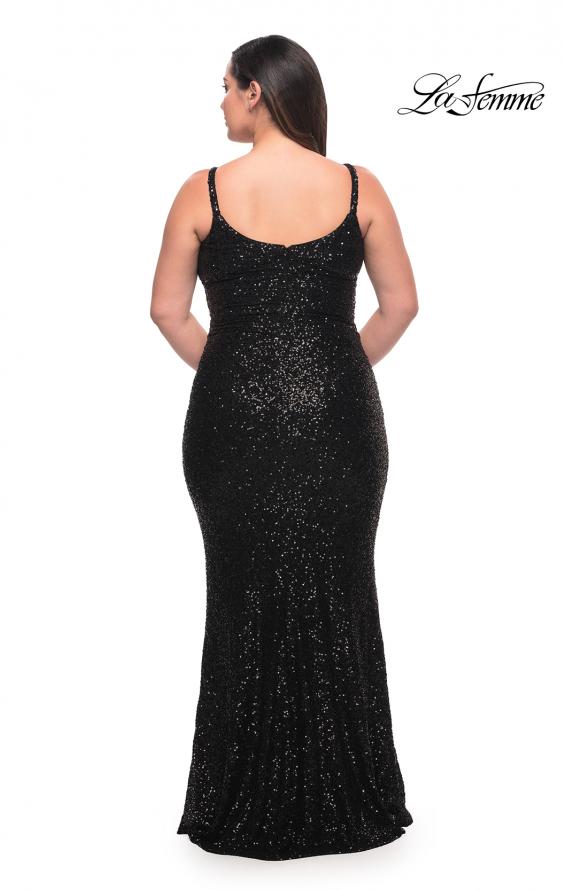 Picture of: V Neck Sequin Plus Size Long Gown in Black, Style: 29546, Detail Picture 12