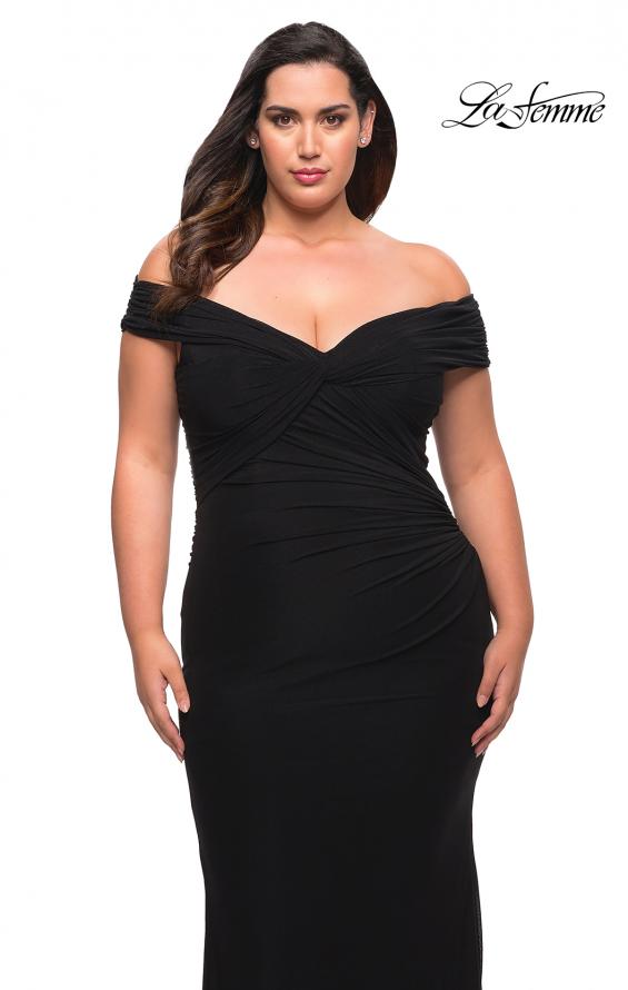 Picture of: Long Net Jersey Plus Dress with Bodice Design in Black, Style: 29635, Detail Picture 12