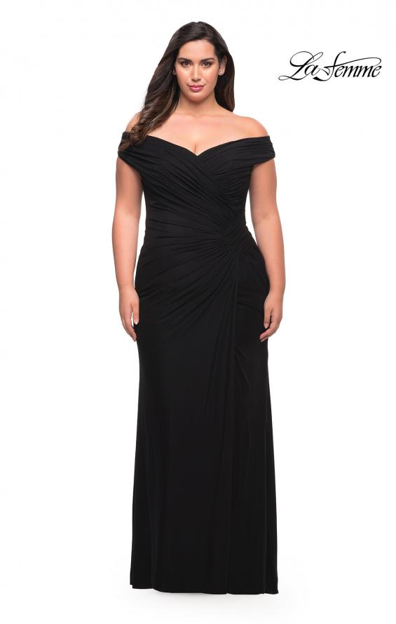Picture of: Flattering Ruched Off the Shoulder Plus Size Dress in Black, Style: 29722, Detail Picture 12