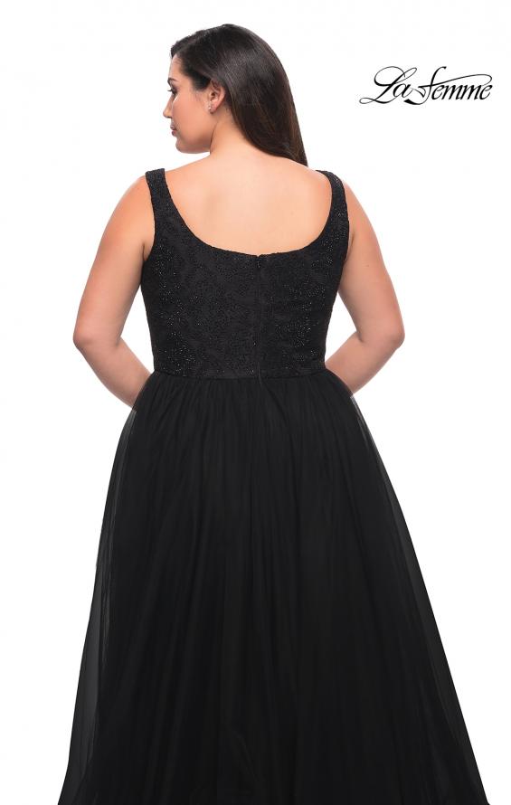 Picture of: A-line Tulle and Lace Plus Size Gown with Slit in Black, Style: 29070, Detail Picture 13