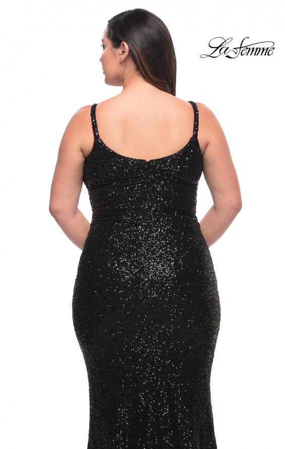 Picture of: V Neck Sequin Plus Size Long Gown in Black, Style: 29546, Detail Picture 13