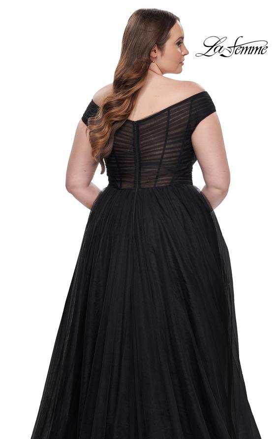 Picture of: A-Line Tulle Off the Shoulder Plus Size Dress with Slit in Black, Style: 32204, Detail Picture 16
