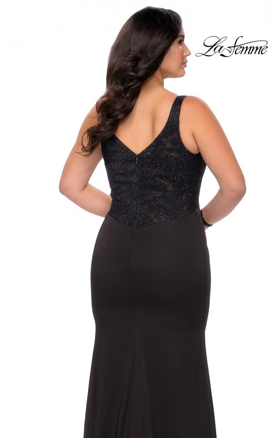 Picture of: Floor Length Black Jersey Plus Size Prom Dress in Black, Style: 28964, Back Picture