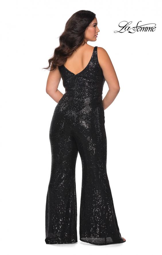 Picture of: Sequin Plus SIze Jumpsuit with Plunging Neckline in Black, Style: 29003, Back Picture
