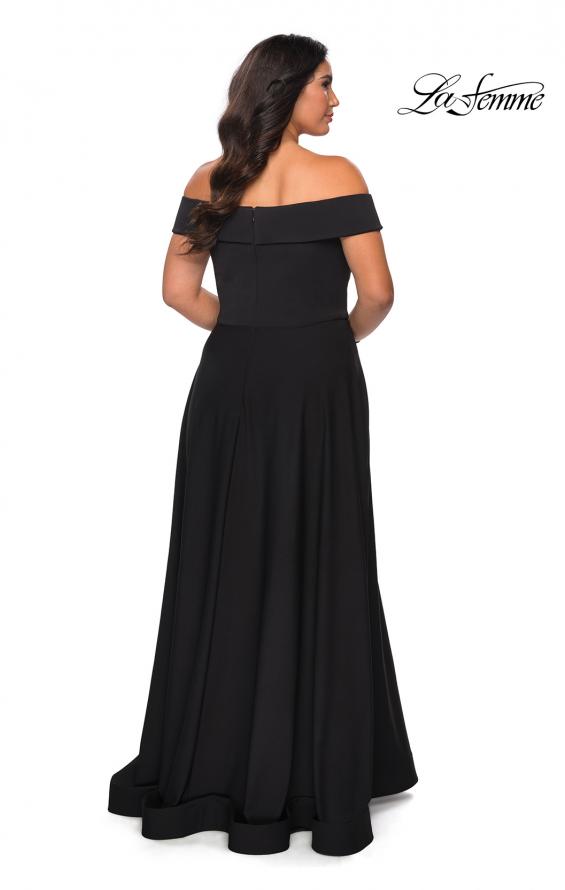 Picture of: Off The Shoulder Plus Size Dress with Leg Slit in Black, Style: 29007, Back Picture