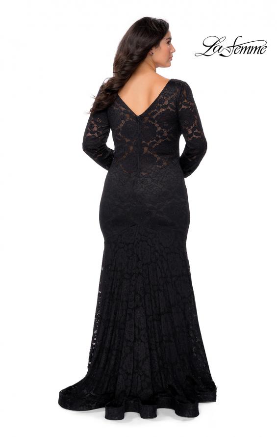 Picture of: Black Lace Curvy Prom Dress with Long Sleeves in Black, Style: 29017, Back Picture
