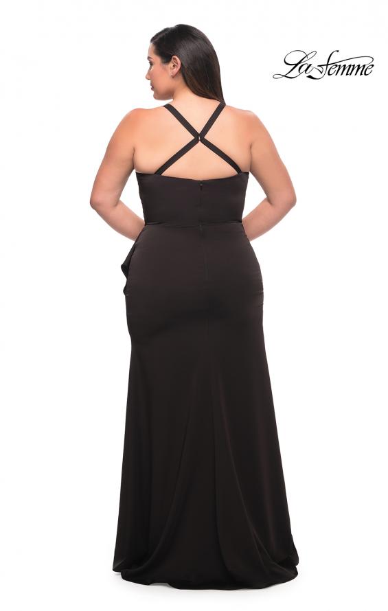 Picture of: Elegant Jersey Gown with Ruffle Slit Detail in Black, Style: 29634, Back Picture