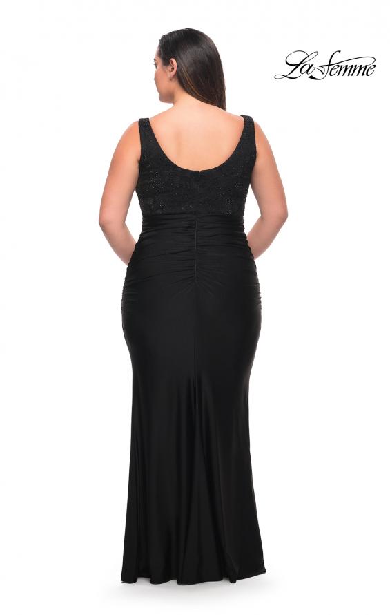 Picture of: Long Lace and Jersey Gown with Rhinestones in Black, Style: 29645, Back Picture