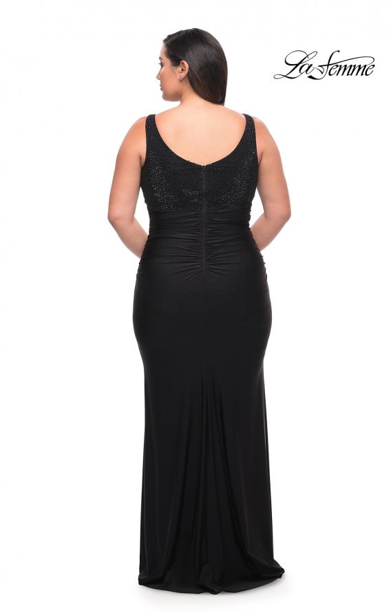 Picture of: Jersey Plus Gown with Jeweled Bodice and V Neckline in Black, Style: 29751, Back Picture