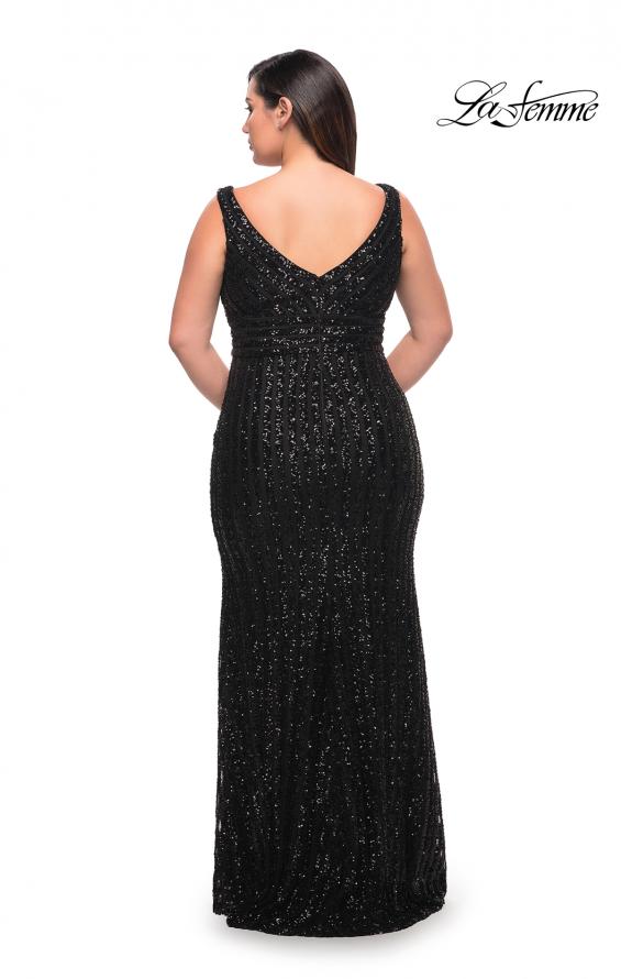 Picture of: Long Sequin Plus Size Dress with Banded Waist in Black, Style: 30182, Back Picture