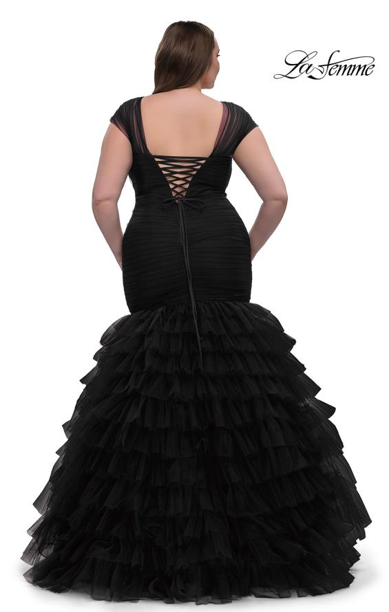 Picture of: Mermaid Curve Prom Dress with Ruffle Skirt in Black, Style: 32389, Back Picture