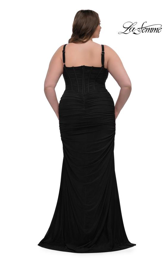 Picture of: Corset Net Jersey Plus Size Dress with V Neck in Black, Style: 32402, Back Picture